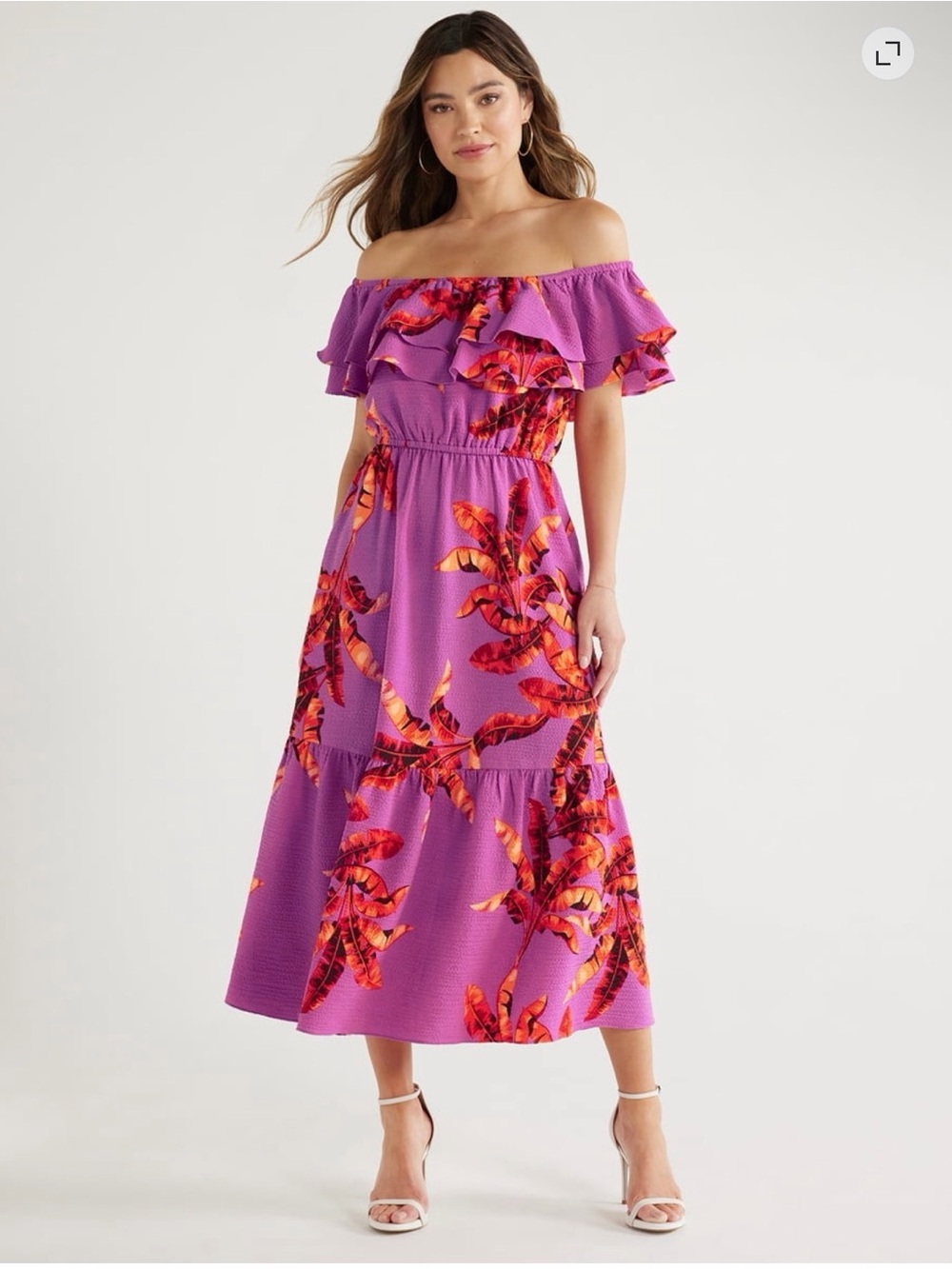 Sofia by sofia vergara Off-Shoulder Purple Midi/Dress with Orange Floral Print